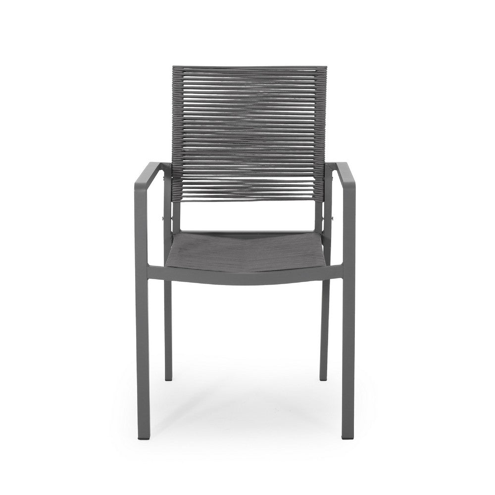 Teny Outdoor Dining Chair Set of 2, Open Back, Woven Rope, Dark Gray Metal -BM323383