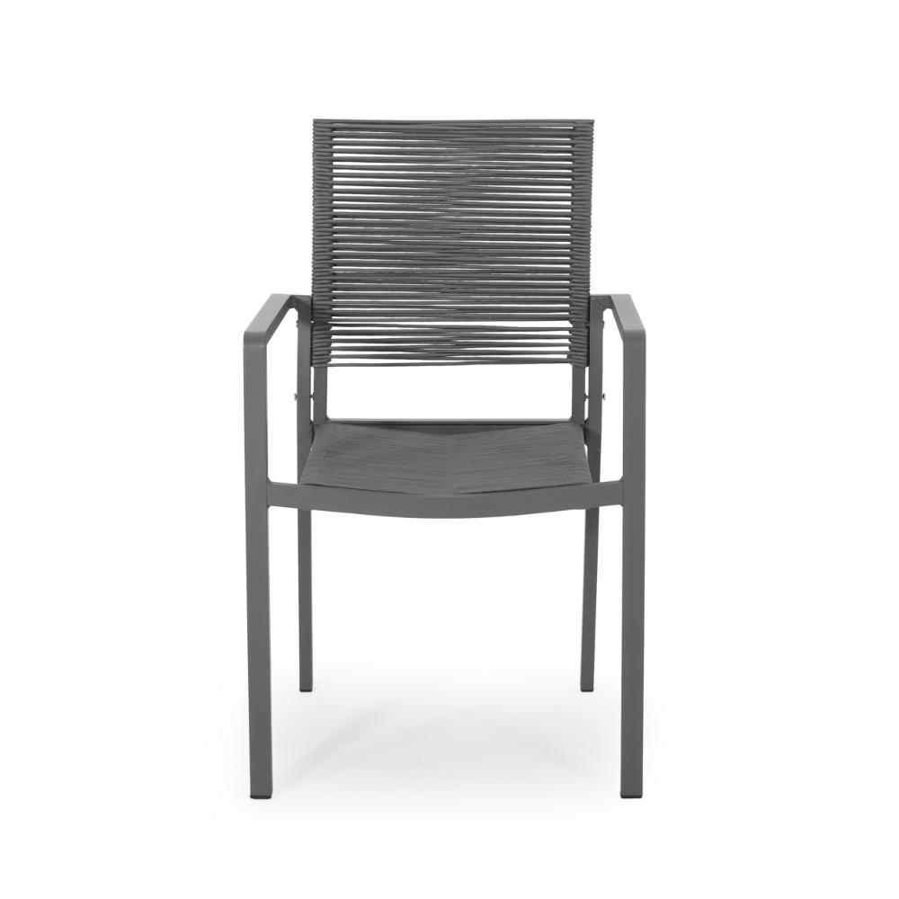 Teny Outdoor Dining Chair Set of 2, Open Back, Woven Rope, Dark Gray Metal -BM323383