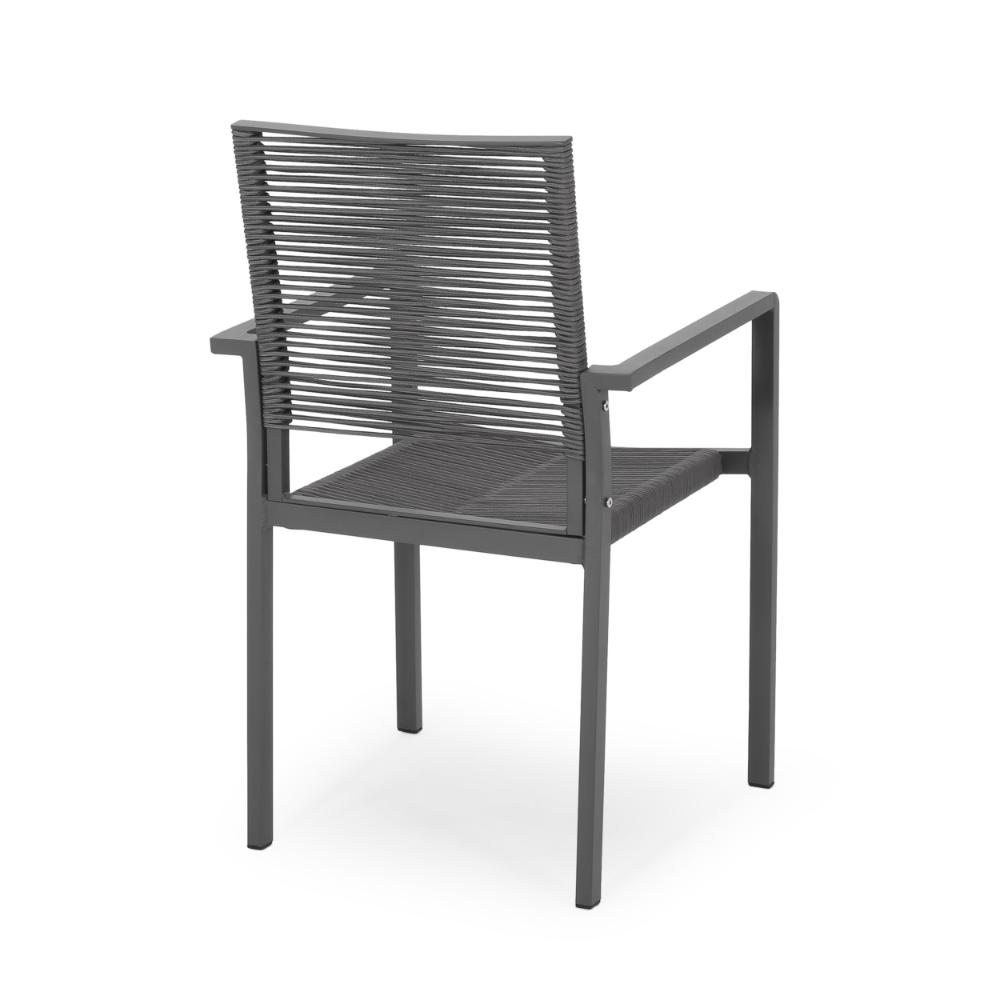 Teny Outdoor Dining Chair Set of 2, Open Back, Woven Rope, Dark Gray Metal -BM323383