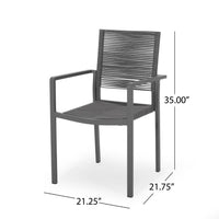 Teny Outdoor Dining Chair Set of 2, Open Back, Woven Rope, Dark Gray Metal -BM323383