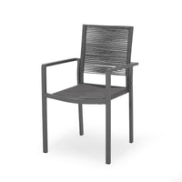 Teny Outdoor Dining Chair Set of 2, Open Back, Woven Rope, Dark Gray Metal -BM323383