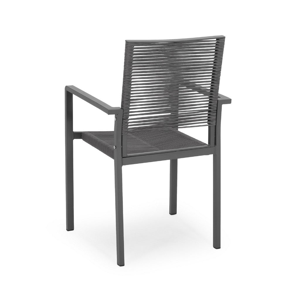 Teny Outdoor Dining Chair Set of 2, Open Back, Woven Rope, Dark Gray Metal -BM323383