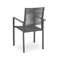 Teny Outdoor Dining Chair Set of 2, Open Back, Woven Rope, Dark Gray Metal -BM323383