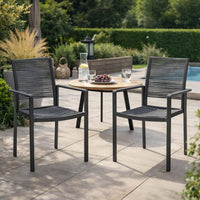 Teny Outdoor Dining Chair Set of 2, Open Back, Woven Rope, Dark Gray Metal -BM323383