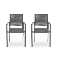 Teny Outdoor Dining Chair Set of 2, Open Back, Woven Rope, Dark Gray Metal -BM323383