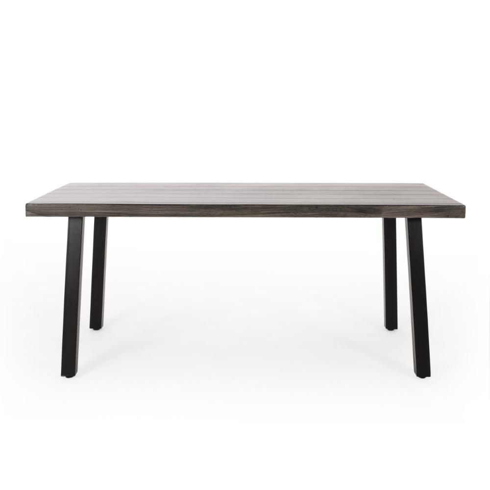 Ricksy Outdoor Dining Table, Dark Gray Metal Top, Black Steel Legs, 69 Inch -BM323384