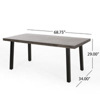 Ricksy Outdoor Dining Table, Dark Gray Metal Top, Black Steel Legs, 69 Inch -BM323384