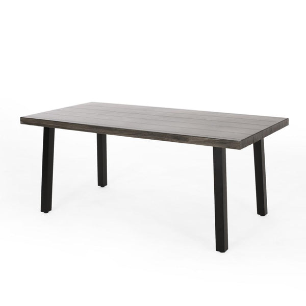 Ricksy Outdoor Dining Table, Dark Gray Metal Top, Black Steel Legs, 69 Inch