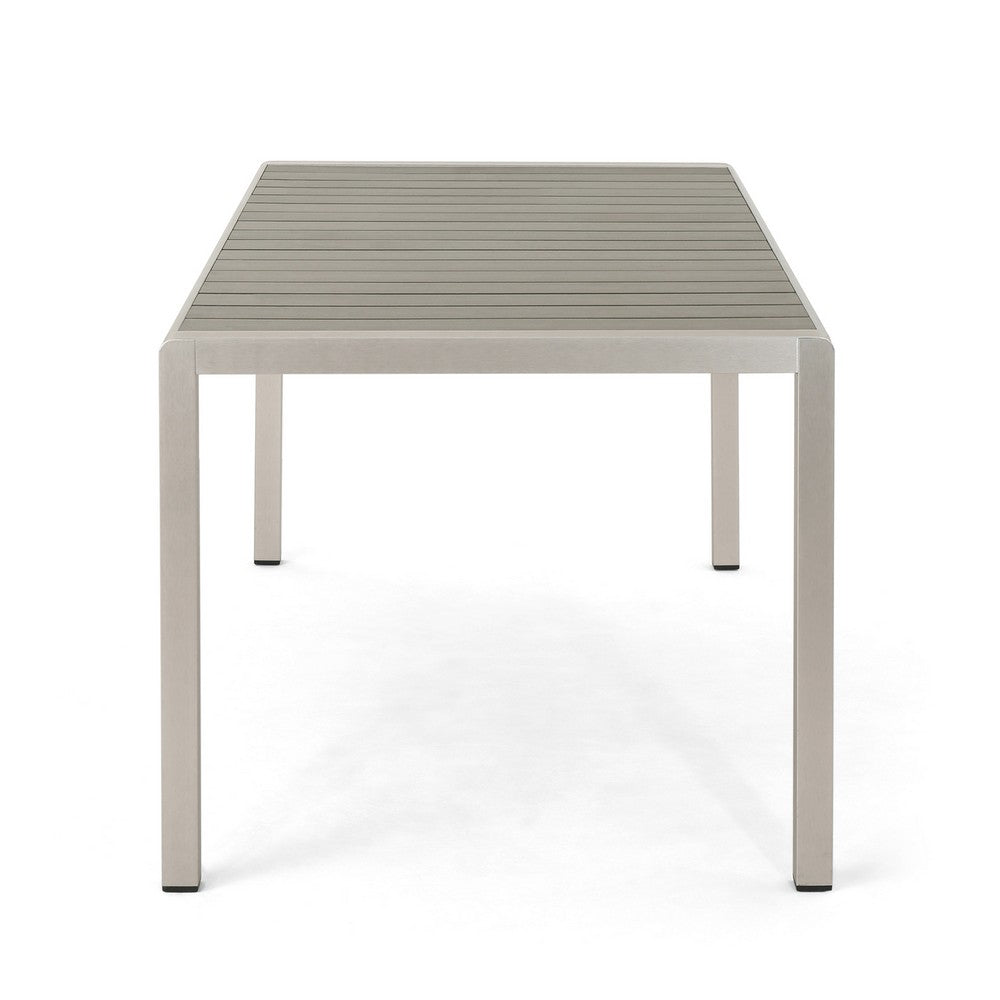 Eoin Outdoor Dining Table, Rectangular 71 Inch Gray Faux Wood, Metal Frame -BM323385