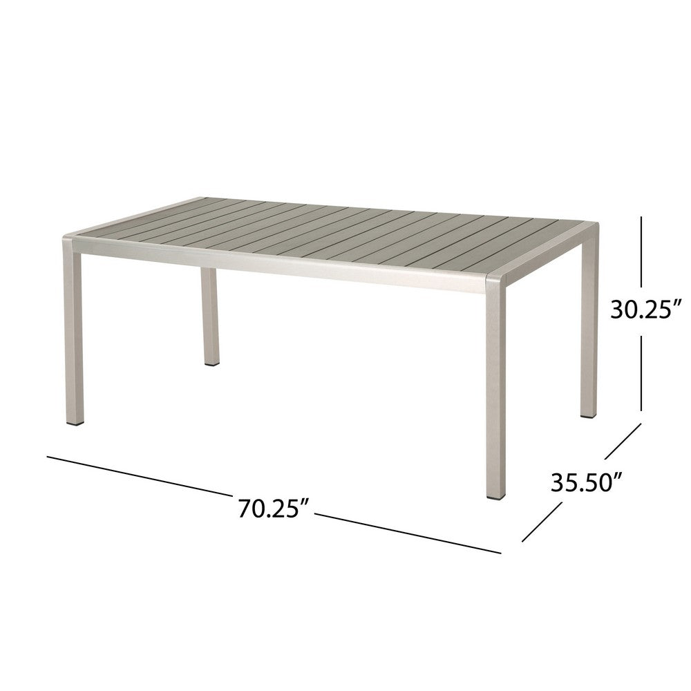 Eoin Outdoor Dining Table, Rectangular 71 Inch Gray Faux Wood, Metal Frame -BM323385
