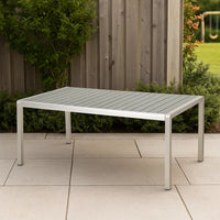Eoin Outdoor Dining Table, Rectangular 71 Inch Gray Faux Wood, Metal Frame -BM323385