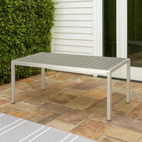 Eoin Outdoor Dining Table, Rectangular 71 Inch Gray Faux Wood, Metal Frame -BM323385