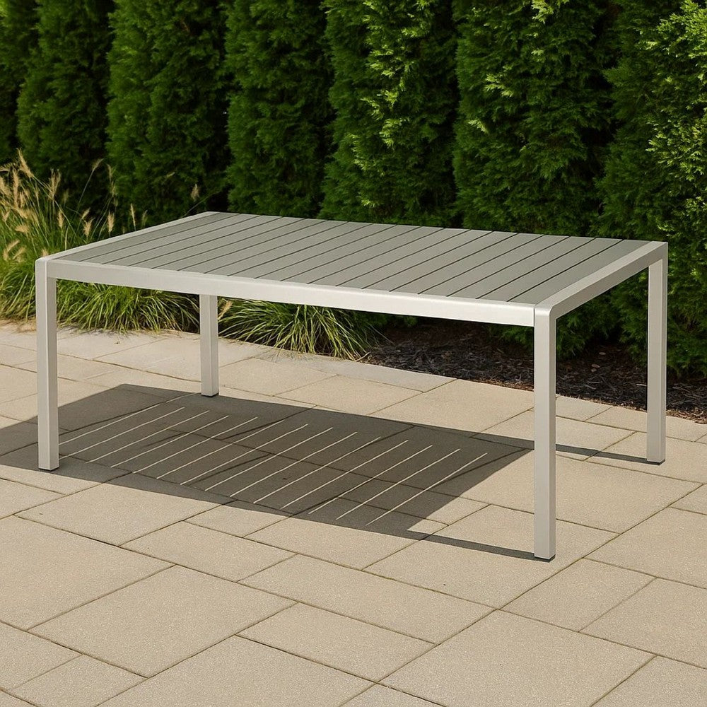 Eoin Outdoor Dining Table, Rectangular 71 Inch Gray Faux Wood, Metal Frame -BM323385