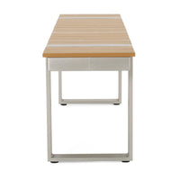 Shane Outdoor Dining Bench, 58 Inch Brown Wood Top, Silver Metal Sled Legs -BM323387