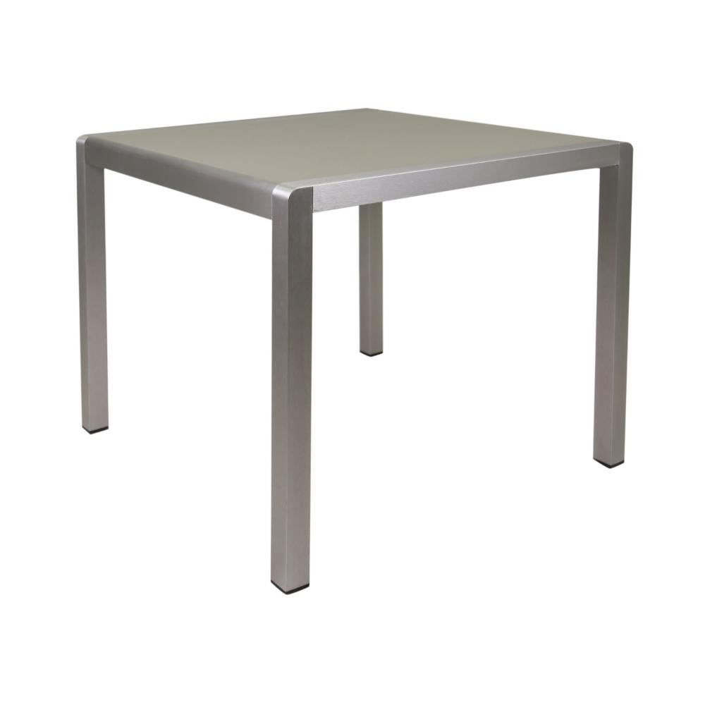 Kimi Outdoor Dining Table, Dark Gray Glass Top, Metal Frame, Square 35 Inch -BM323388