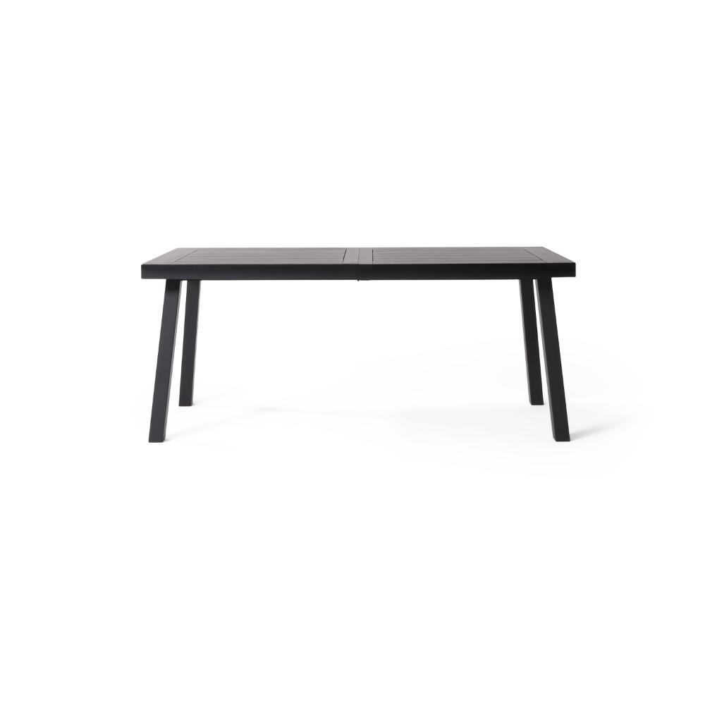 Villea Dining Table, Black Acacia Wood, Iron Base, Rectangular 69 Inch -BM323391