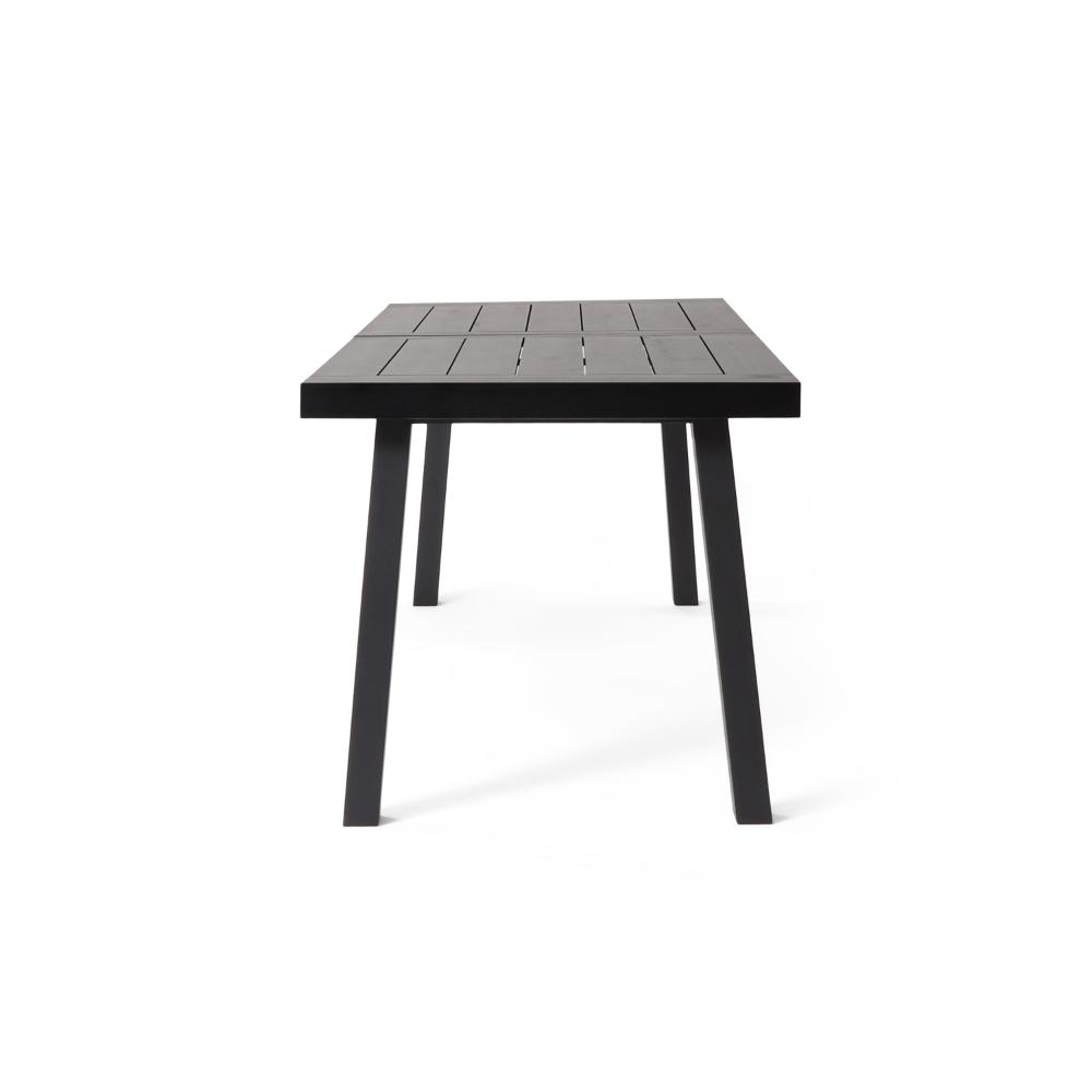 Villea Dining Table, Black Acacia Wood, Iron Base, Rectangular 69 Inch -BM323391