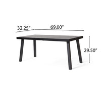 Villea Dining Table, Black Acacia Wood, Iron Base, Rectangular 69 Inch -BM323391
