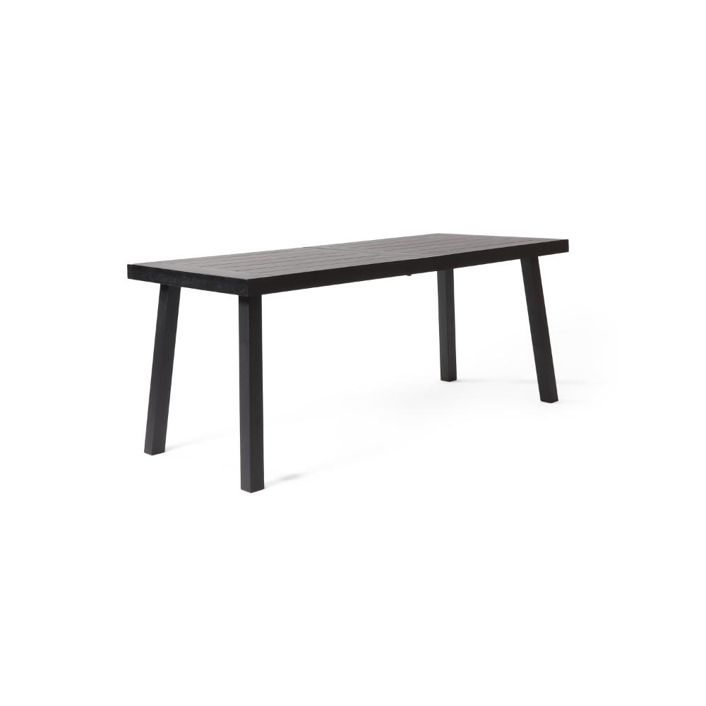Villea Dining Table, Black Acacia Wood, Iron Base, Rectangular 69 Inch