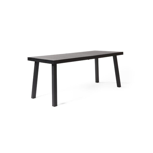 Villea Dining Table, Black Acacia Wood, Iron Base, Rectangular 69 Inch