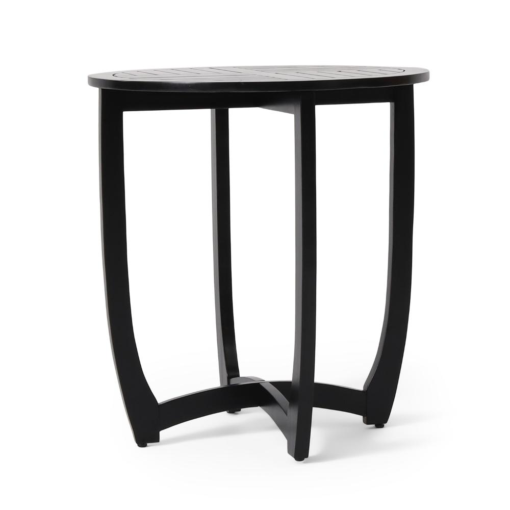 Retch Dining Table, Round Black Solid Wood, Cross Stretcher Base, 28 Inch -BM323392