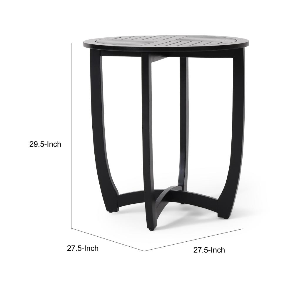 Retch Dining Table, Round Black Solid Wood, Cross Stretcher Base, 28 Inch -BM323392