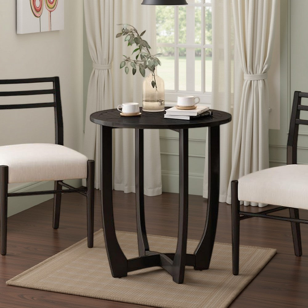 Retch Dining Table, Round Black Solid Wood, Cross Stretcher Base, 28 Inch -BM323392