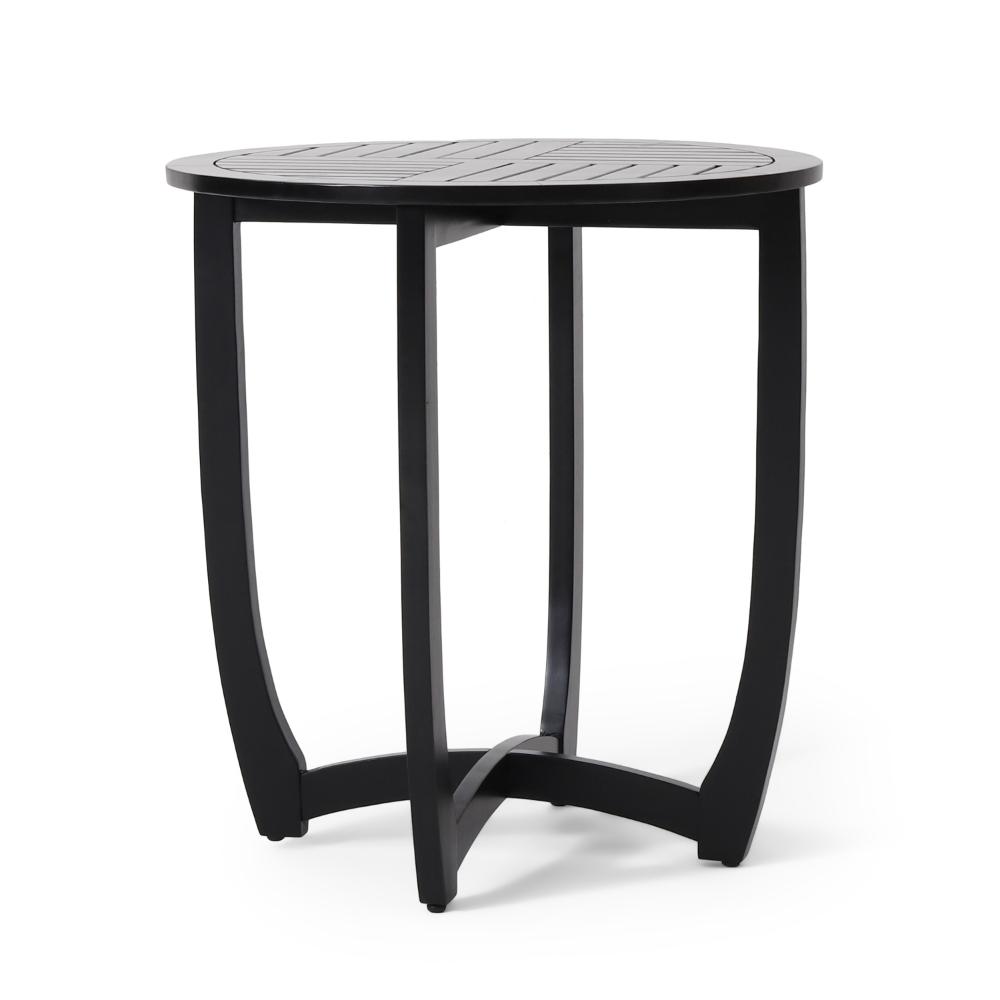 Retch Dining Table, Round Black Solid Wood, Cross Stretcher Base, 28 Inch