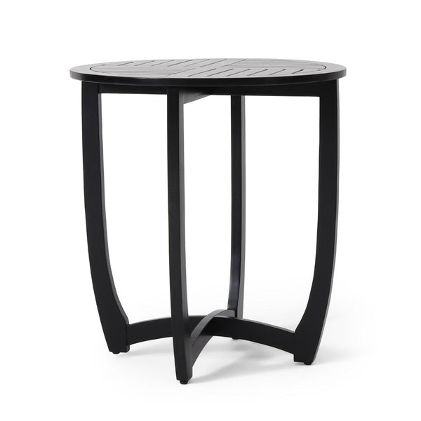 Retch Dining Table, Round Black Solid Wood, Cross Stretcher Base, 28 Inch