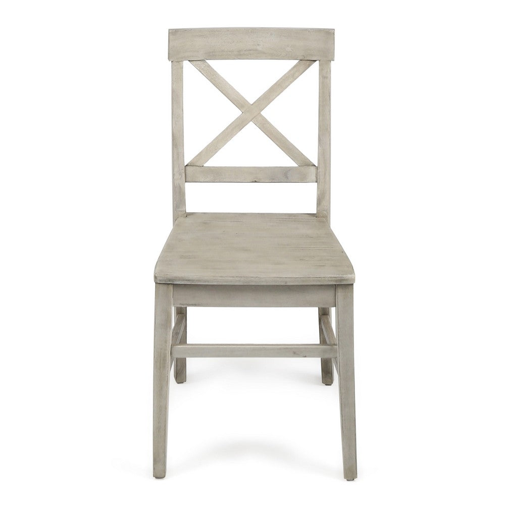 Ricks Dining Chair Set of 2, X Shape Back, Light Gray Acacia Wood Frame -BM323393