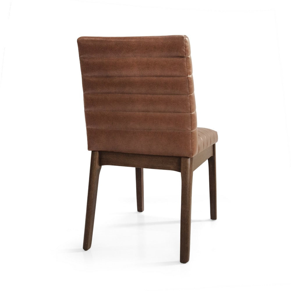 Lissa Dining Chair, Channel Stitching, Brown Polyester Cushions, Wood Legs -BM323395