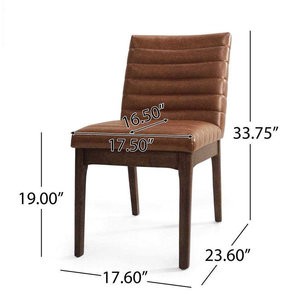 Lissa Dining Chair, Channel Stitching, Brown Polyester Cushions, Wood Legs -BM323395