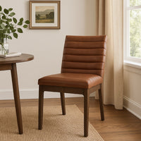 Lissa Dining Chair, Channel Stitching, Brown Polyester Cushions, Wood Legs -BM323395