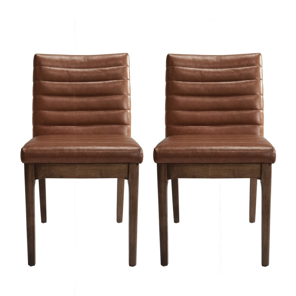 Lissa Dining Chair, Channel Stitching, Brown Polyester Cushions, Wood Legs -BM323395