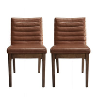 Lissa Dining Chair, Channel Stitching, Brown Polyester Cushions, Wood Legs -BM323395