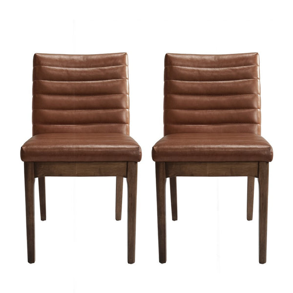 Lissa Dining Chair, Channel Stitching, Brown Polyester Cushions, Wood Legs -BM323395