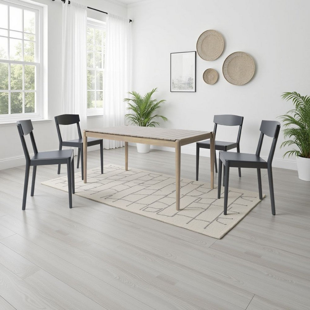Siaz Dining Table, Rectangular 68 Inch, Slat Panel Design, Light Brown Wood -BM323396
