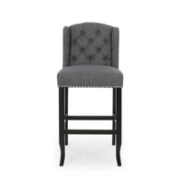Seliva Barstool Chair Set of 2, Charcoal Gray, Tufted Back, Black Wood -BM323399