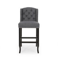Seliva Barstool Chair Set of 2, Charcoal Gray, Tufted Back, Black Wood -BM323399