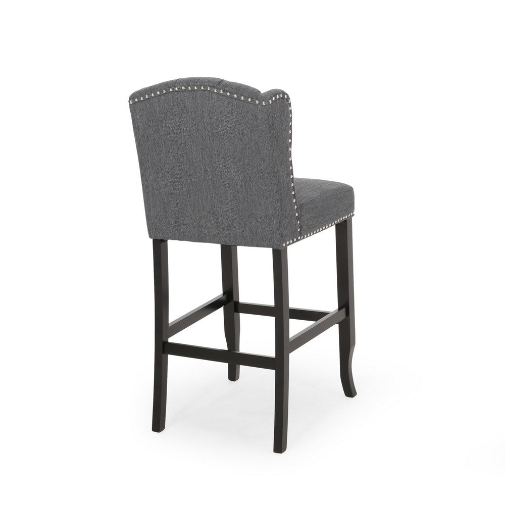 Seliva Barstool Chair Set of 2, Charcoal Gray, Tufted Back, Black Wood -BM323399