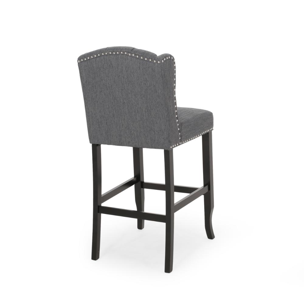 Seliva Barstool Chair Set of 2, Charcoal Gray, Tufted Back, Black Wood -BM323399