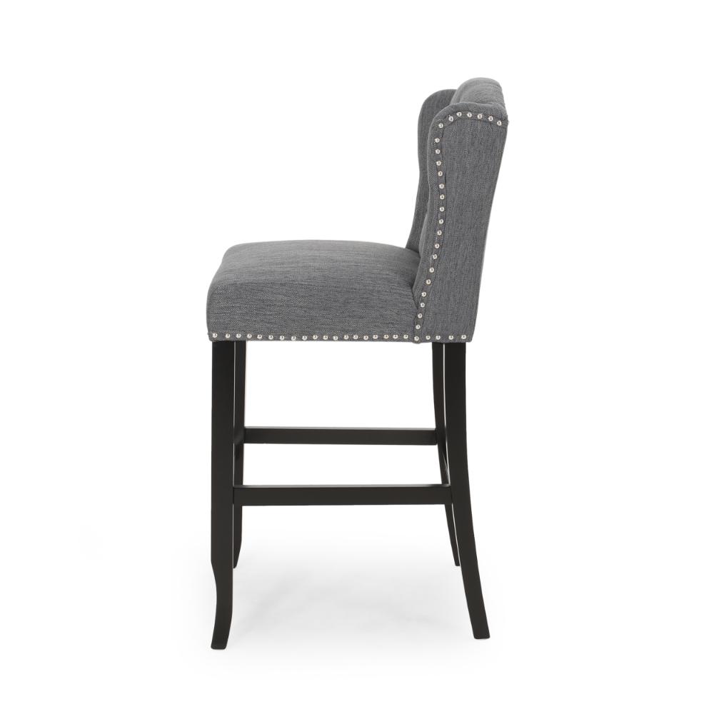 Seliva Barstool Chair Set of 2, Charcoal Gray, Tufted Back, Black Wood -BM323399