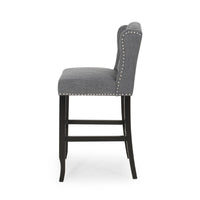 Seliva Barstool Chair Set of 2, Charcoal Gray, Tufted Back, Black Wood -BM323399