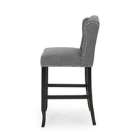 Seliva Barstool Chair Set of 2, Charcoal Gray, Tufted Back, Black Wood -BM323399