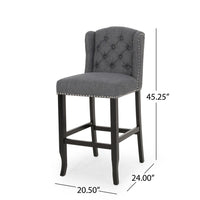 Seliva Barstool Chair Set of 2, Charcoal Gray, Tufted Back, Black Wood -BM323399