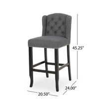 Seliva Barstool Chair Set of 2, Charcoal Gray, Tufted Back, Black Wood -BM323399