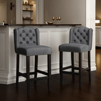 Seliva Barstool Chair Set of 2, Charcoal Gray, Tufted Back, Black Wood -BM323399