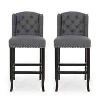 Seliva Barstool Chair Set of 2, Charcoal Gray, Tufted Back, Black Wood -BM323399