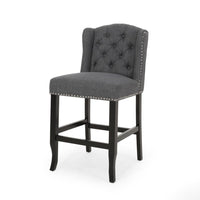Seliva Counter Stool Chair Set of 2, Charcoal Gray, Tufted Back, Brown Wood -BM323402