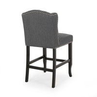 Seliva Counter Stool Chair Set of 2, Charcoal Gray, Tufted Back, Brown Wood -BM323402